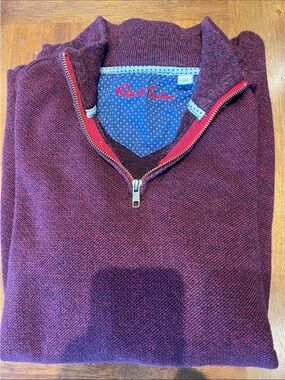Robert Graham Men's Burgundy Zip-Up Sweater with Red Trim